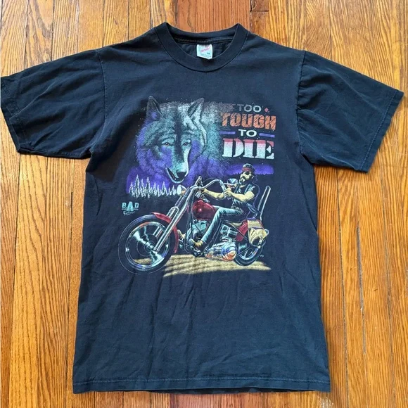 90’s Biker “Too Tough To Die” Vintage T-Shirt - Picture 1 of 6